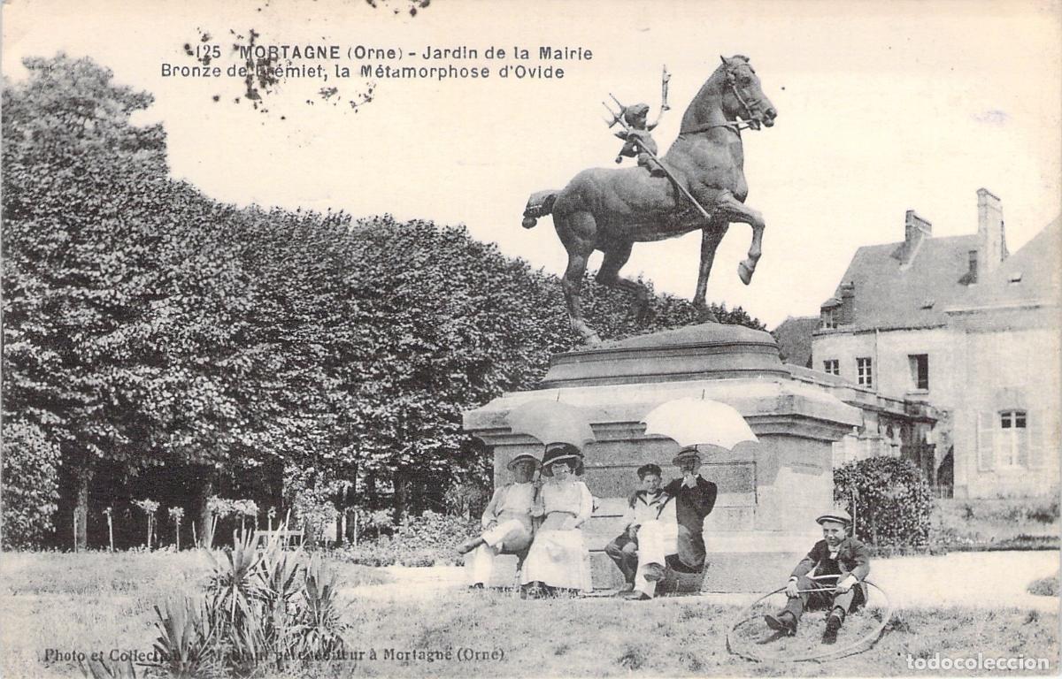 Postais: Postal de Mortagne Orne Jard&iacute;n de la Mairie Estatua de Fr&eacute;miet