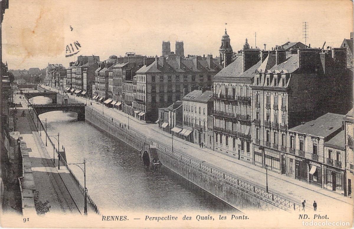 Cartoline: Postal de Rennes Vista de los Muelles y Puentes en Francia