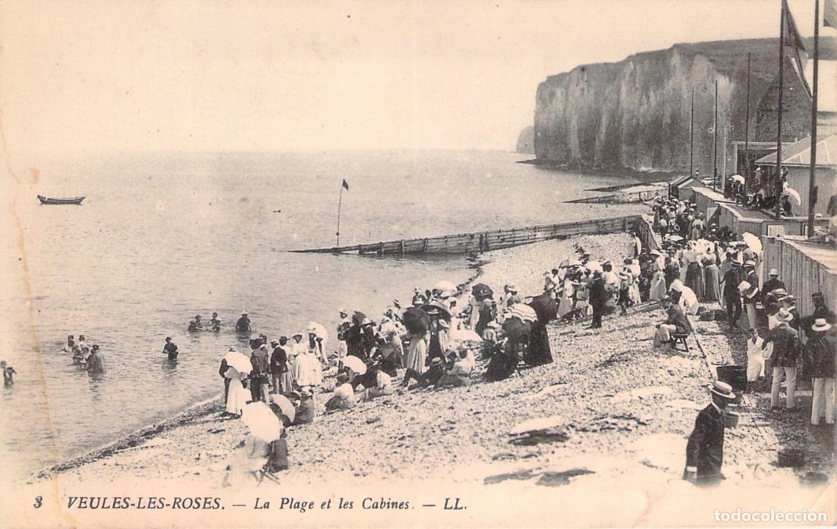 Cartoline: Postal de la playa y acantilados en Veules-les-Roses, Francia