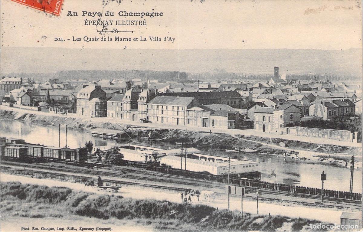 Cartes Postales: Postal de &Eacute;pernay: Los muelles del Marne y la Villa de Ay