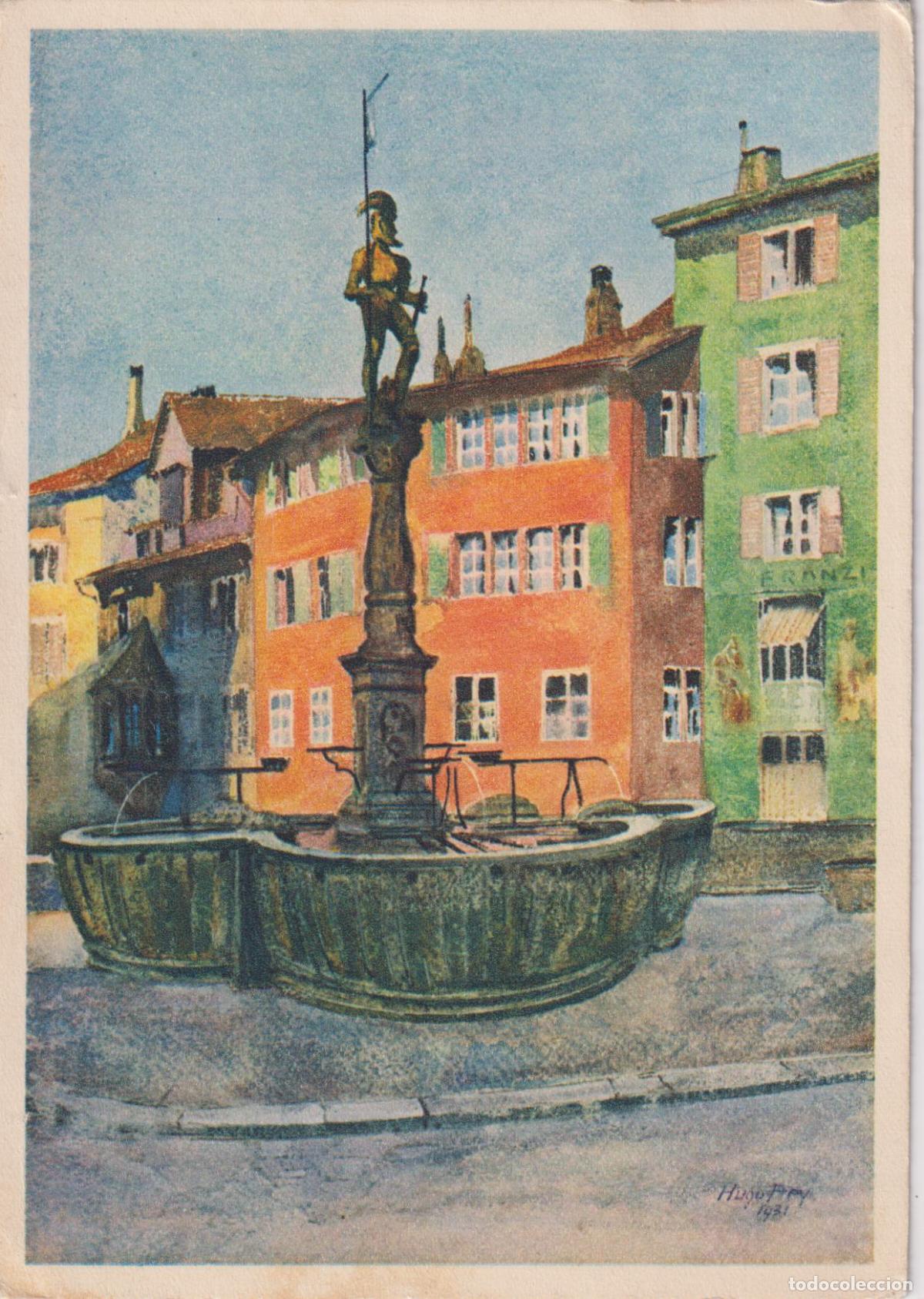 Postkarten: SUIZA, Z&Uacute;RICH, PLAZA ST&Uuml;SSIHOFSTATT, FUENTE ST&Uuml;SSI &ndash; CIRCULADA 1937
