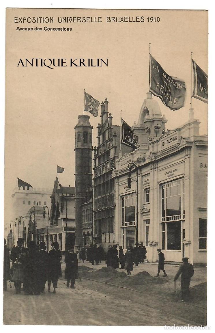 Postales: BELGIQUE / EXPOSITION UNIVERSELLE BRUXELLES 1910 / AVENUE DES CONCESSIONS / SIN FRANQUEAR