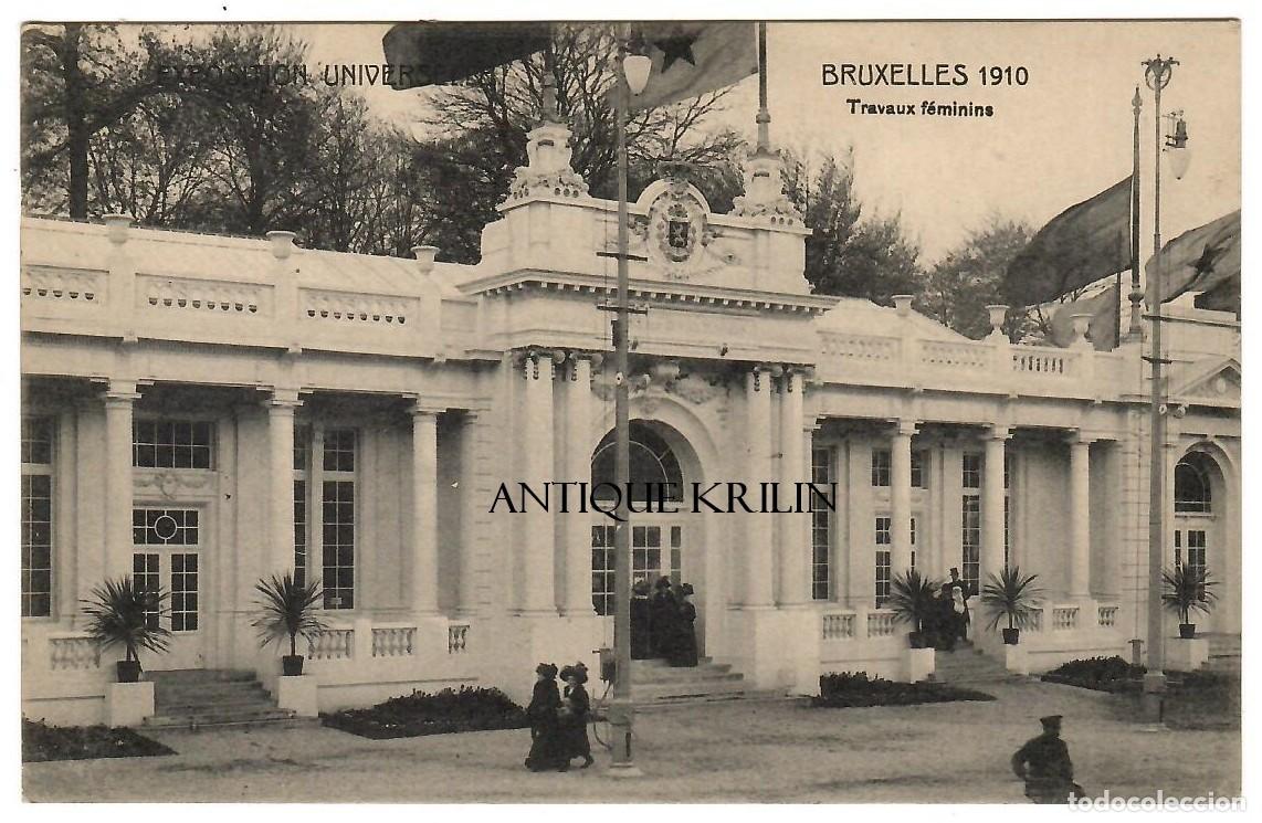 Postales: BELGIQUE / EXPOSITION UNIVERSELLE BRUXELLES 1910 / TRAVAUX F&Eacute;MININS / SIN FRANQUEAR