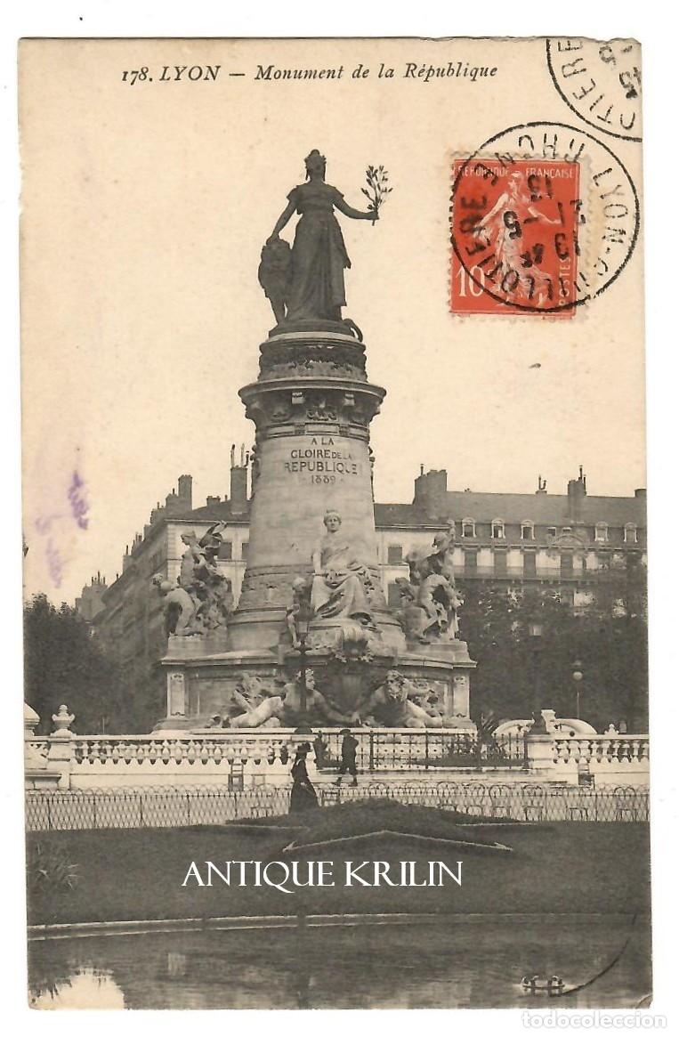 Postkarten: FRANCE / LYON N&ordm; 178 MONUMENT DE LA REPUBLIQUE / FRANQUEADA