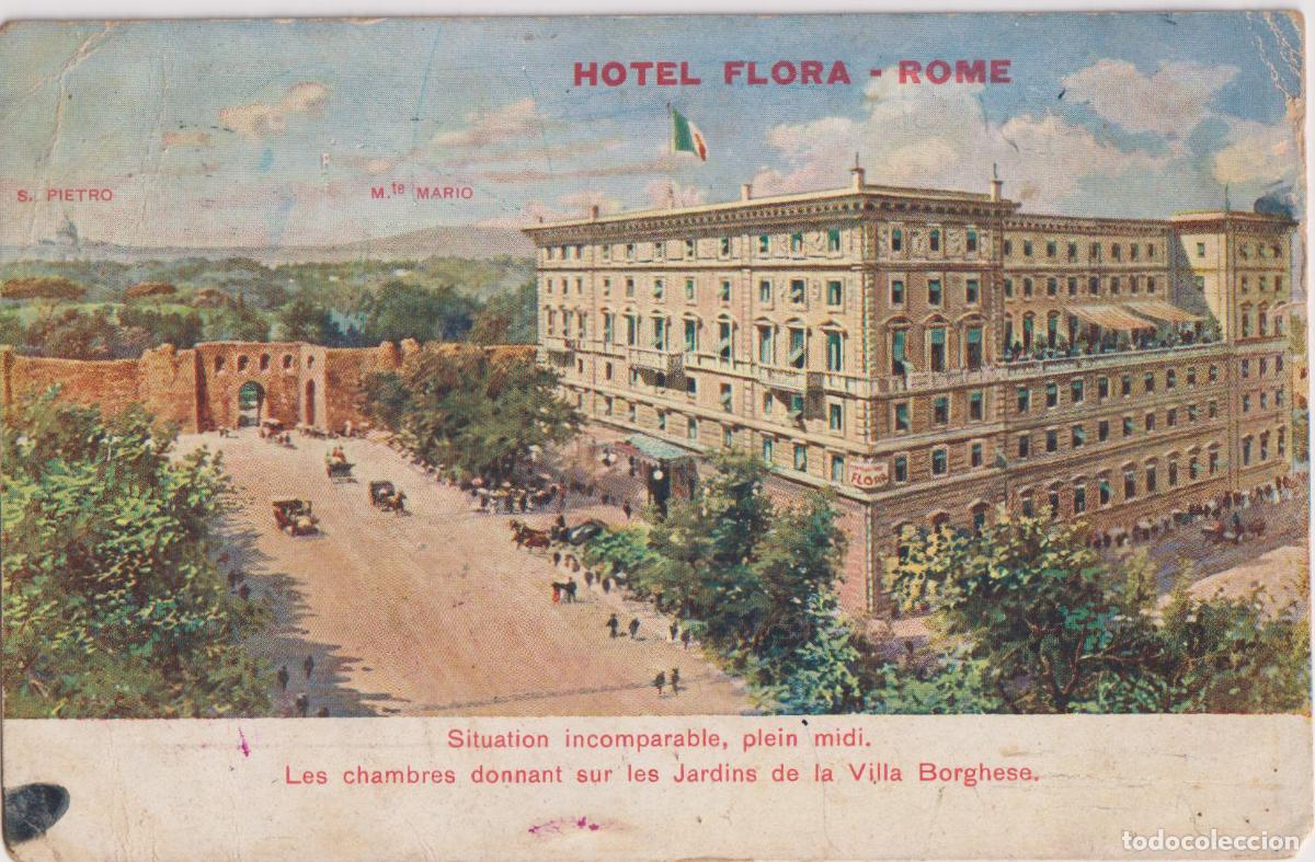 Cartoline: ITALIA, ROMA, JARDINES DE VILLA BORGHESE - GRAND HOTEL FLORA - CIRCULADA 1913