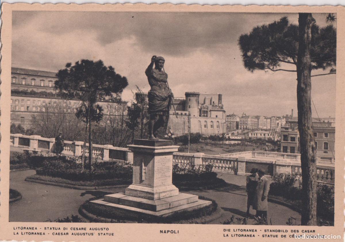 Cartoline: ITALIA, NAPOLES, ITALIA, NAPOLES - CARRETERA DE LA COSTA - ESTATUA DE C&Eacute;SAR AUGUSTO &ndash; S/C