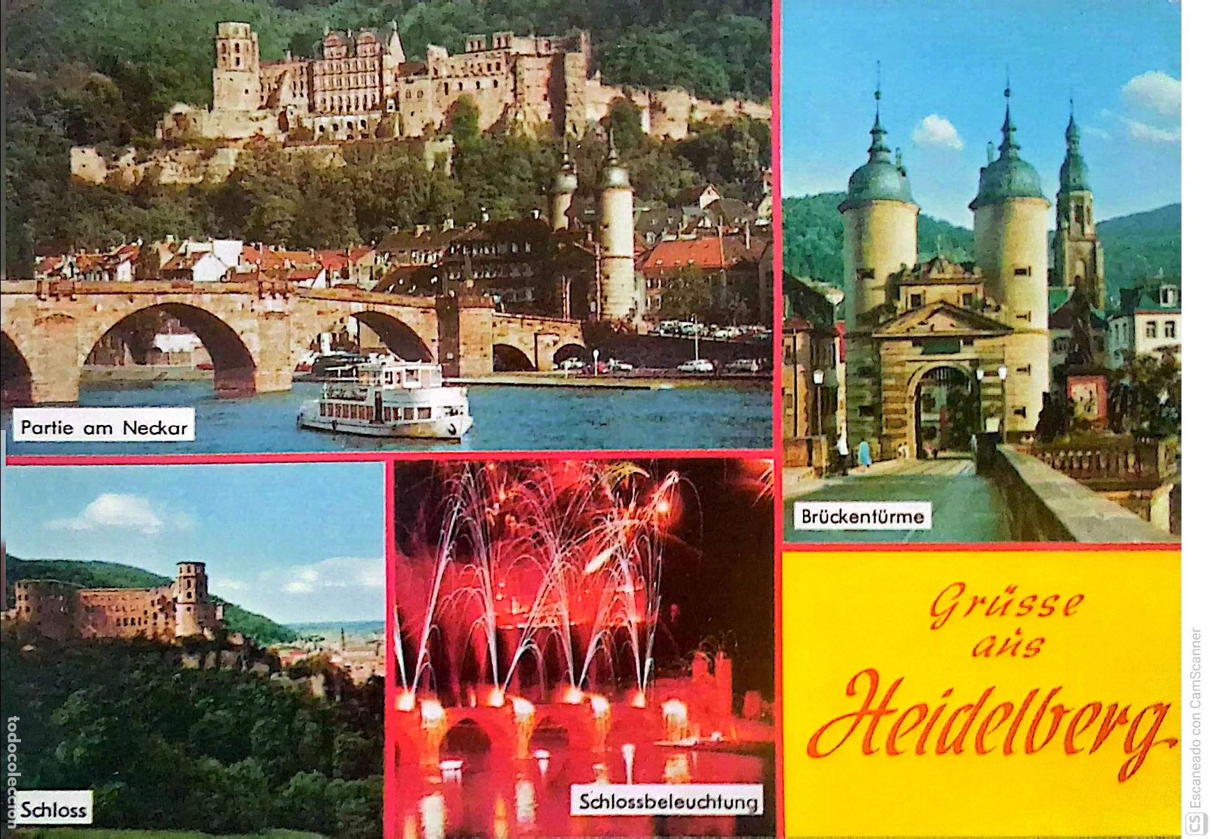 Postales: Heidelberg (Alemania). Vistas varias. Usada con sello. Color