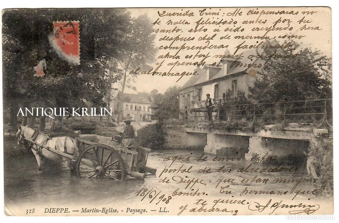 Postales: FRANCE / DIEPPE N&ordm; 318 MARTIN-EGLISE , PAYSAGE / EDITION LL. / FRANQUEADA