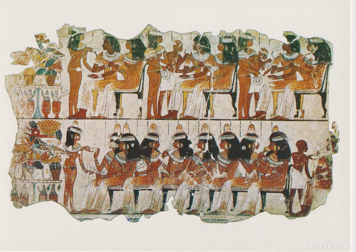 Postales: THE BRITISH MUSEUM - THE BANQUET - FROM THE THEBES 1400 BC. - S/C