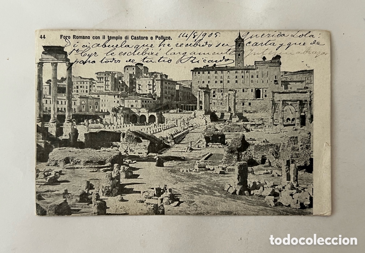 Postales: ROMA Postal Foro Romano Circuada a Barcelona desde Hotel D&rsquo;orient (a.1905) Familia Soley y Gibert