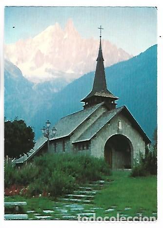 Postales: LA CHAPELLE DES PRAZ - AU FOND COUCHER DU SOLEIL SUR L&acute;AIGUILLE DRI DRU.- CHAMONIX MONT-BLANC