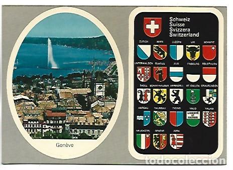 Postales: POSTAL CON ADHESIVOS DE GENEVE Y CIUDADES DE SUIZA