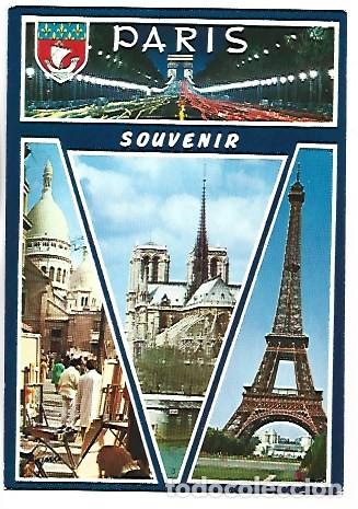 Postales: LES CHAMPS ELYSEES - LE SACRE COEUR - NOTRE-DAME - LA TOUR EIFFEL.- PARIS / FRANCIA