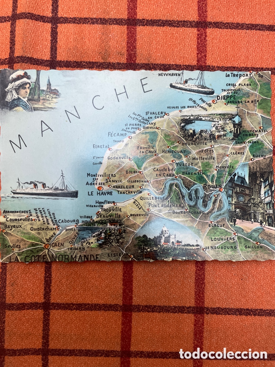 Postales: Postal Antigua Francia Mapa Ilustrado Costa Normanda - La C&ocirc;te Normande (Nueva)