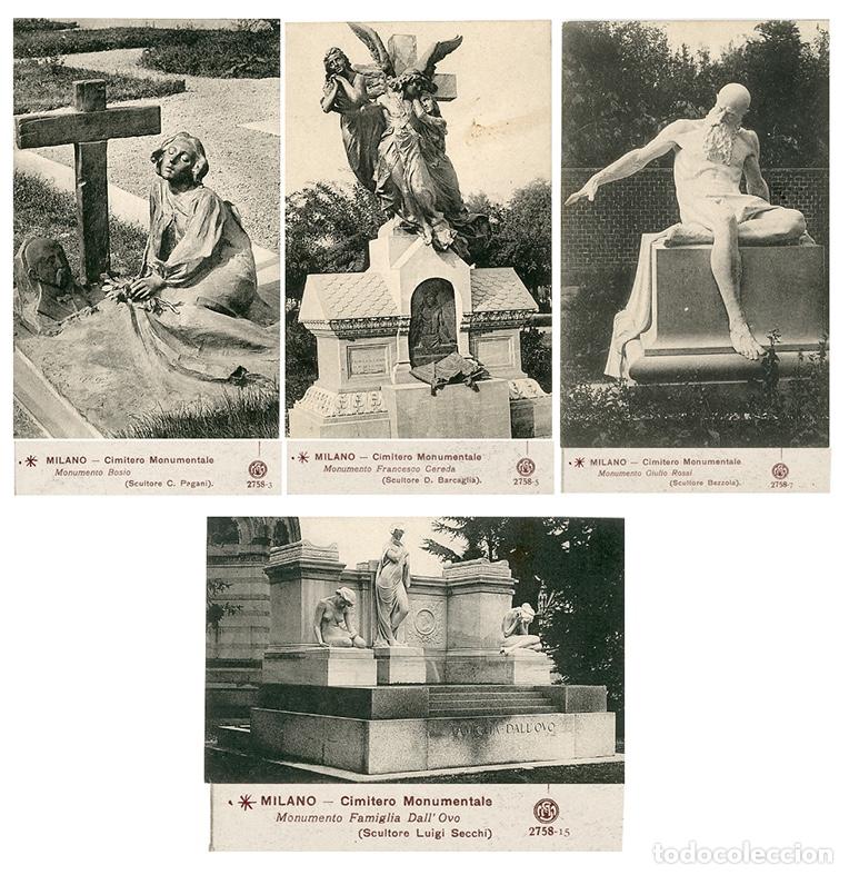 Postales: Lote de 4 postales de esculturas del Cementerio Monumental de Milan