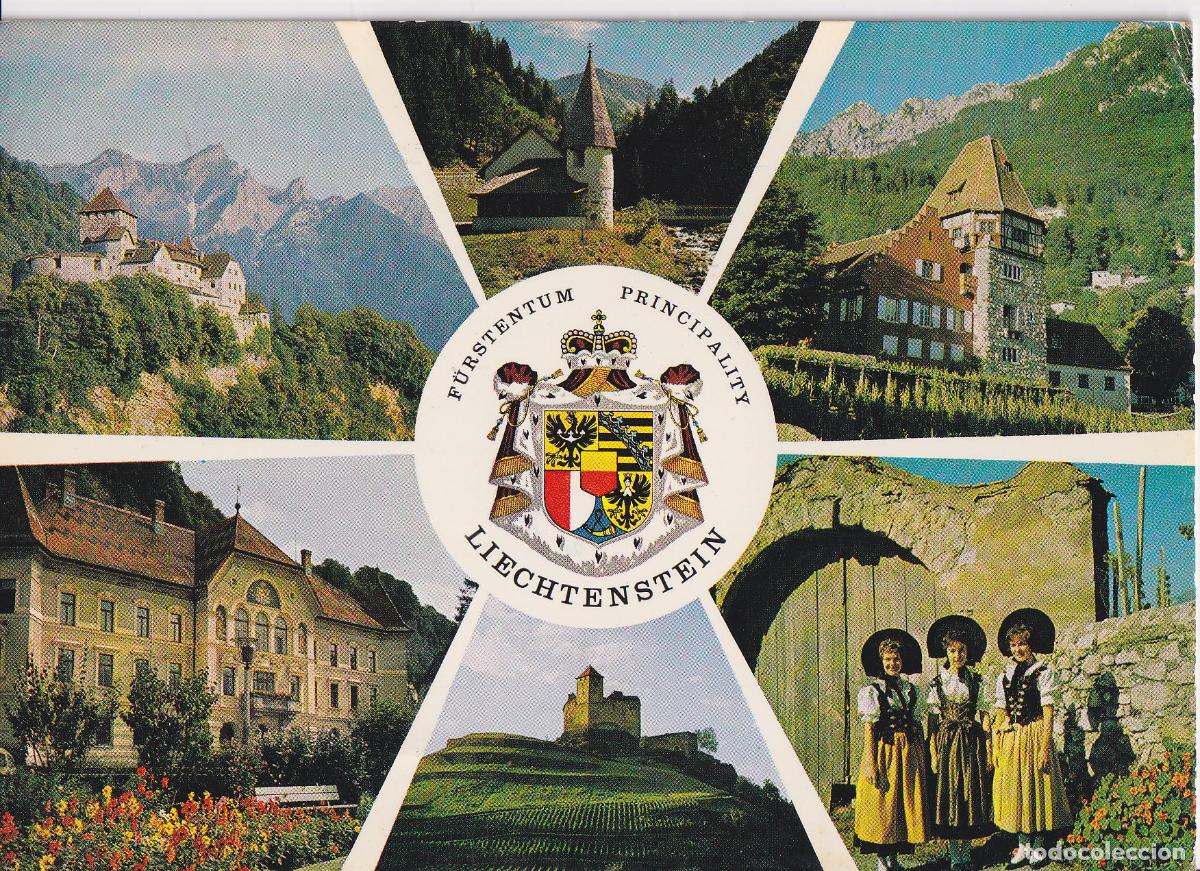 Postales: PRINCIPADO DE LIECHTENSTEIN, CASTILLO DE VADUZ, CASA ROJA, CASTILLO DE GUTENBERG-- CIRCULADA