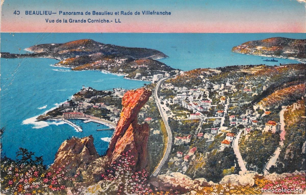 Postales: Postal de panorama de Beaulieu y la bah&iacute;a de Villefranche, Francia