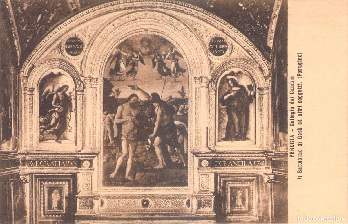 Postales: Postal: Fresco de El Bautismo de Jes&uacute;s de Perugino en Perugia