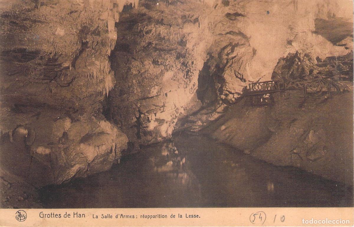 Postales: Postal de las Cuevas de Han: Sala de Armas y r&iacute;o Lesse, B&eacute;lgica