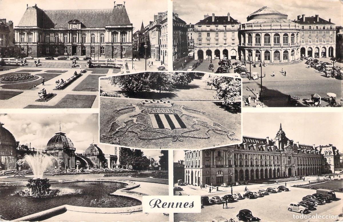 Postales: Postal de Rennes, vistas del Palacio de Justicia, Teatro y Jardines