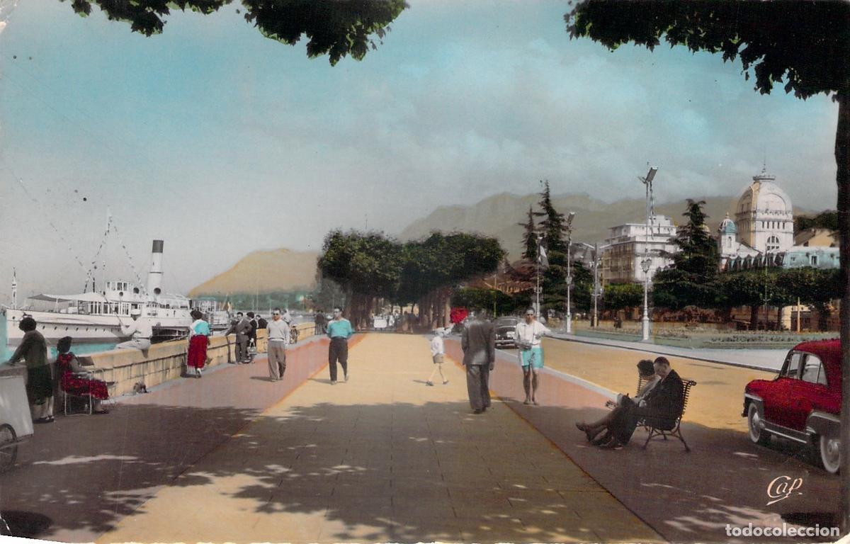 Postales: Postal de Evian-les-Bains con el Quai Baron-de-Blonay y el establecimiento termal
