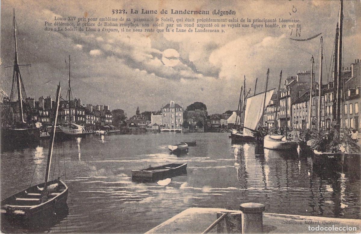 Postales: Postal de Landerneau, Breta&ntilde;a, Francia con barcos en el r&iacute;o Elorn