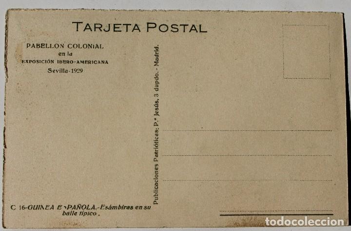 Postales: GUINEA CONTINENTAL- EXPOSICION IBERO-AMERICANA, SEVILLA-1929- ESÁMBIRAS EN SU BAILE TÍPICO - Foto 2 - 112967491