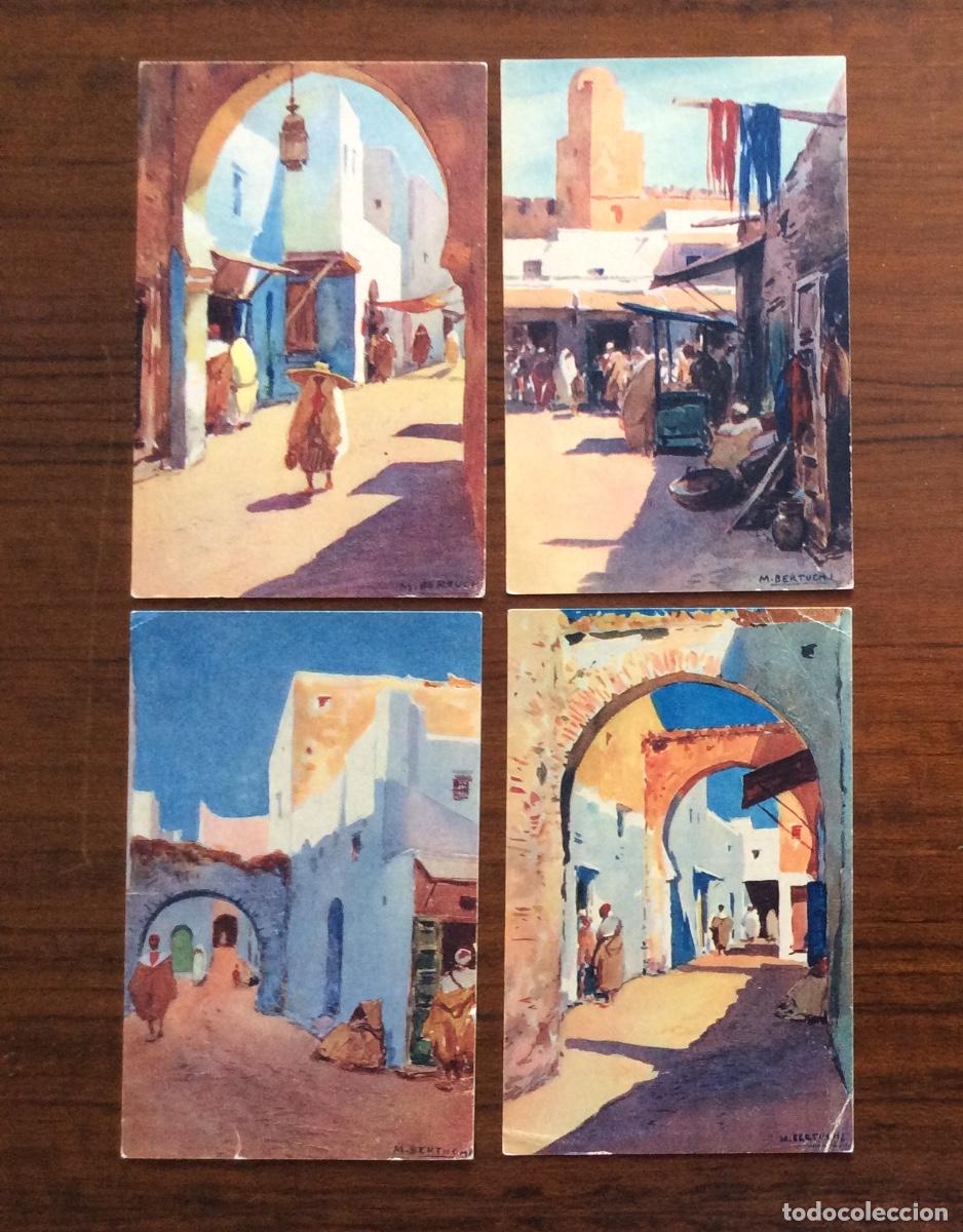 Postales: 4 POSTAL ILUSTRADAS POR MARIANO BERTUCHI CALLES &Aacute;RABES Y COSTUMBRES
