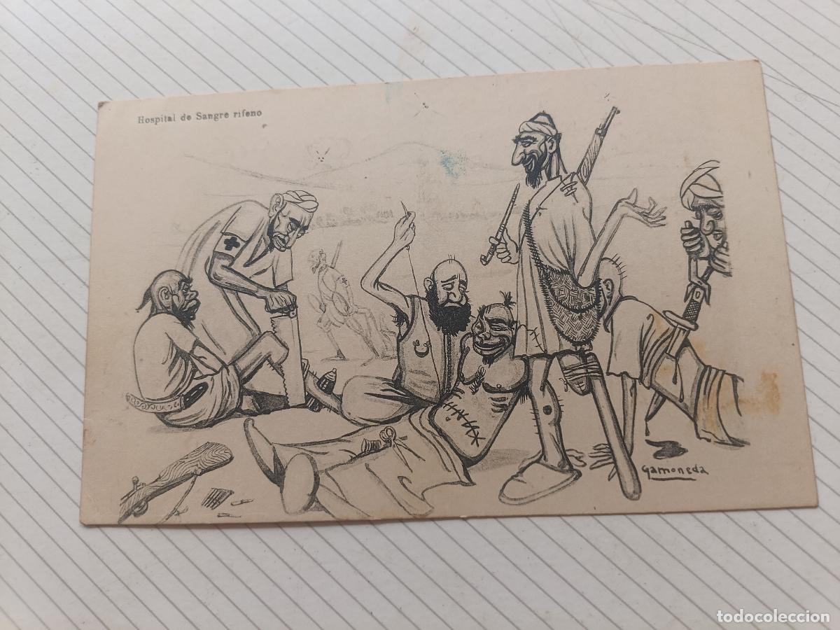 Postales: Postal de caricatura escrita desde Marruecos a&ntilde;os 20, guerra de Marruecos. Dibujo GAMONEDA
