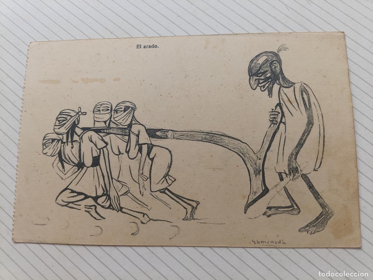 Postales: Postal de caricatura escrita desde Marruecos a&ntilde;os 20, guerra de Marruecos. Dibujo GAMONEDA