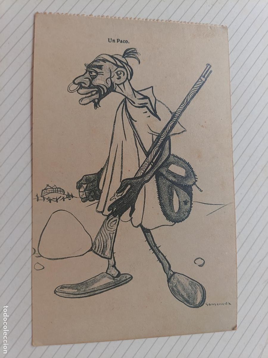 Postales: Postal de caricatura escrita desde Marruecos 1927, guerra de Marruecos. Dibujo GAMONEDA