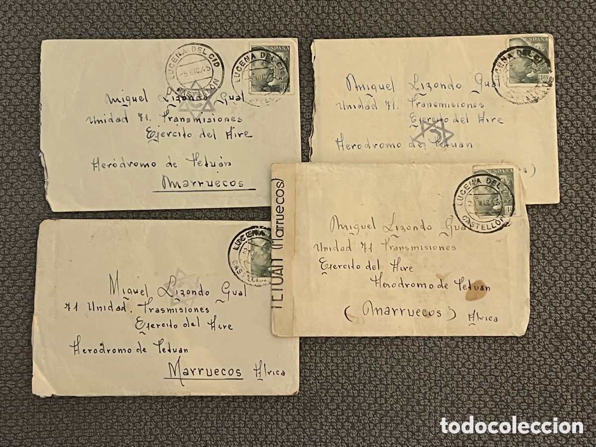 Postales: AER&Oacute;DROMO DE TETU&Aacute;N, Marruecos. Ej&eacute;rcito del Aire. Unidad 71 (4) cartas remitidas de Lucena del Cid
