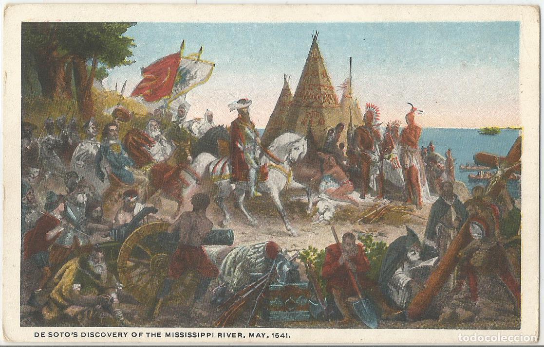 Postales: Hernando de Soto, Explorador y Conquistador Espa&ntilde;ol, Descubrimiento del R&iacute;o Mississippi en 1541