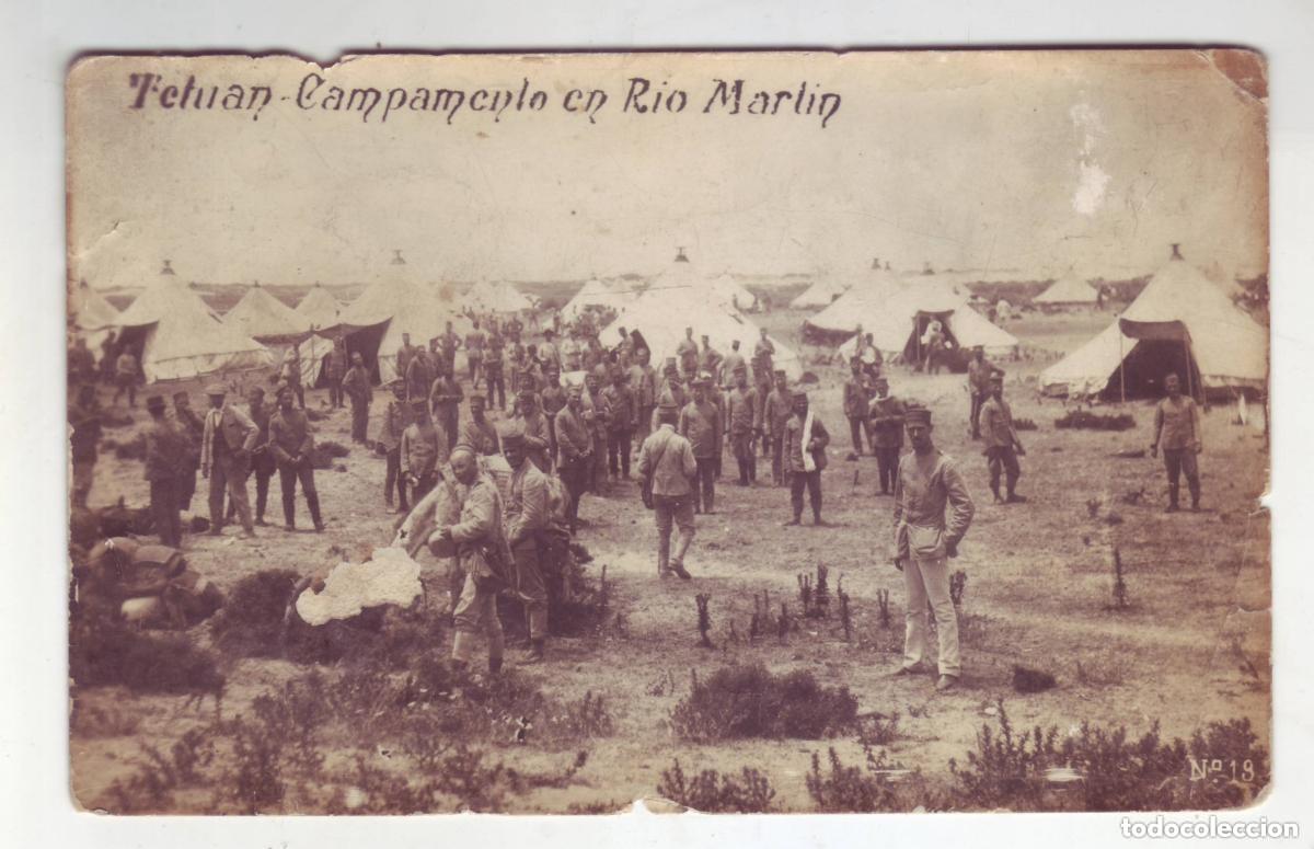 Postales: Tetu&aacute;n. Campamento militar en Rio Mart&iacute;n. Antigua postal. Ediciones Arribas.