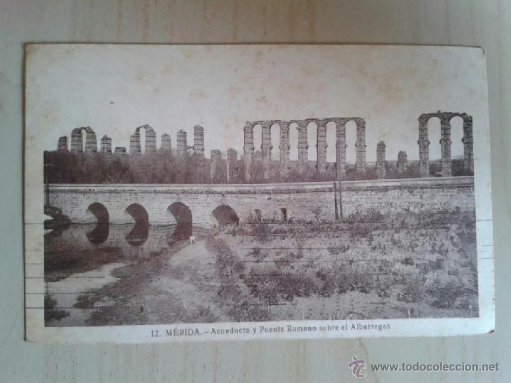 Postales: Postal antigua Badajoz. Mérida. Puente y Acueducto. Circulada el 04/12/1946. - Foto 1 - 39973914