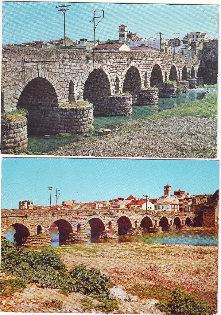 Postales: MERIDA. EL PUENTE ROMANO. DOS DISTINTAS - Foto 1