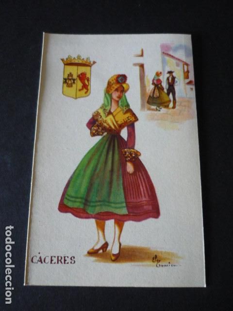 Postales: CACERES ESCUDO Y MUJER POSTAL - Foto 1