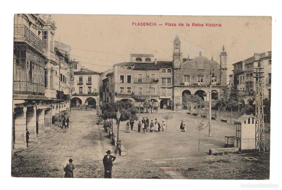 Postales: TARJETA POSTAL PLASENCIA PLAZA DE LA REINA VICTORIA. PHOTOTYPIE J. BIENAIM&Eacute;