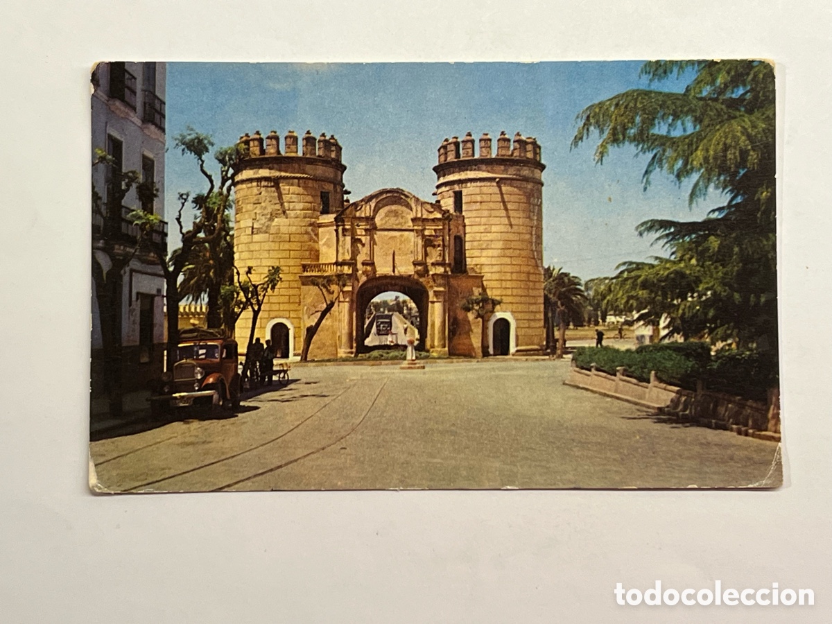 Postales: BADAJOZ. Postal No.2, Puerta de Palmas. Edita: ediciones A.D. (a.1961) circulada