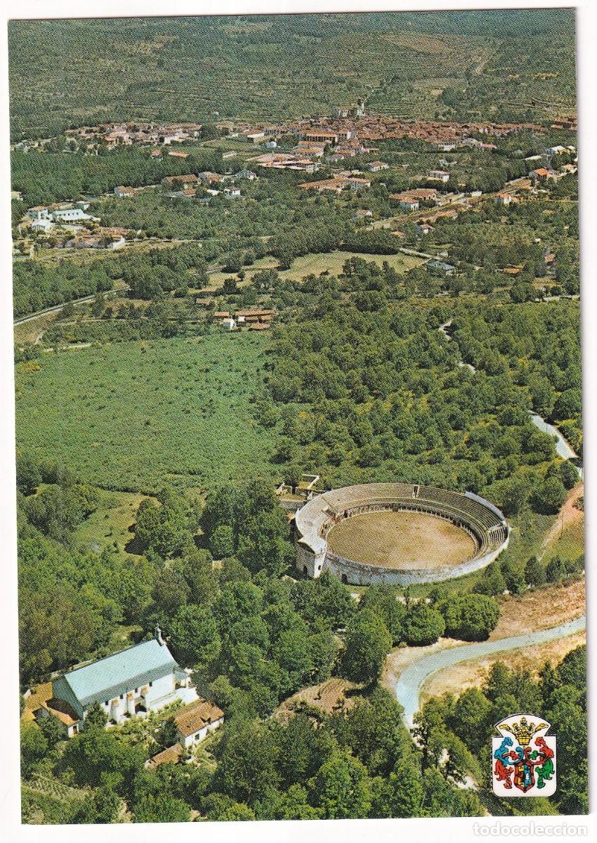 Postales: 8 Hervas desde el aire. En primer t&eacute;rmino Ermita y Plaza de toros. Papeler&iacute;a INVIC
