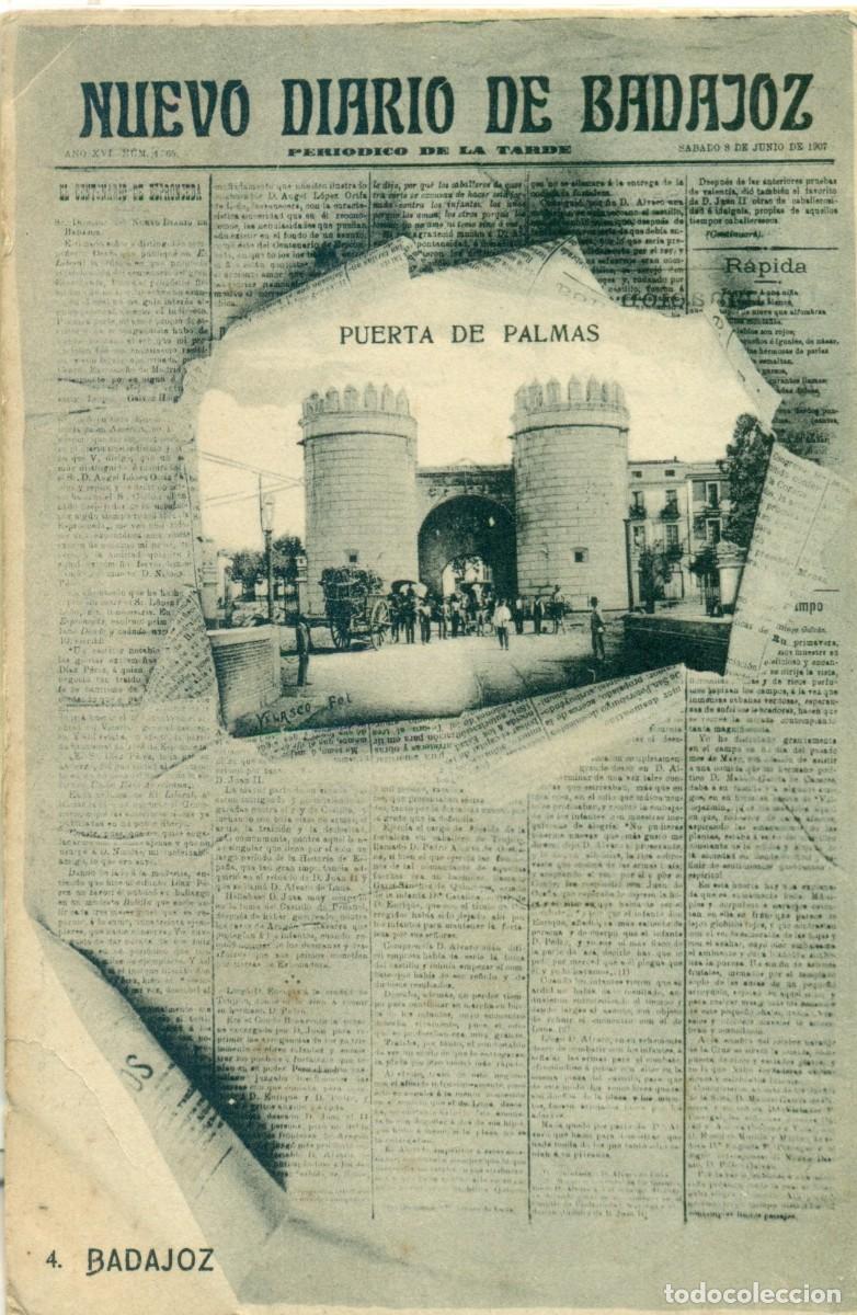 Postales: BADAJOZ. NUEVO DIARIO. PUERTA DE PALMAS. HACIA 1920. RARA.