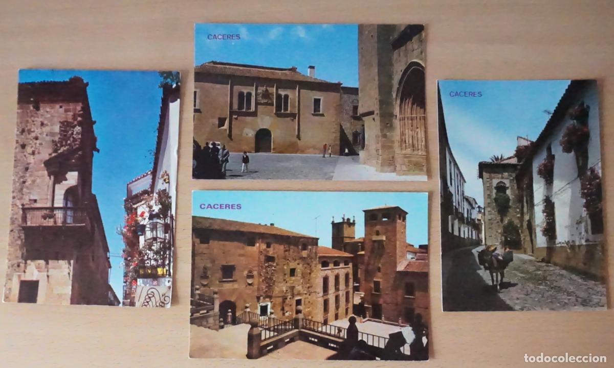 Postales: 4 postales de C&aacute;ceres, sin circular pero con una nota en el reverso con la fecha 16-9-75 ver foto