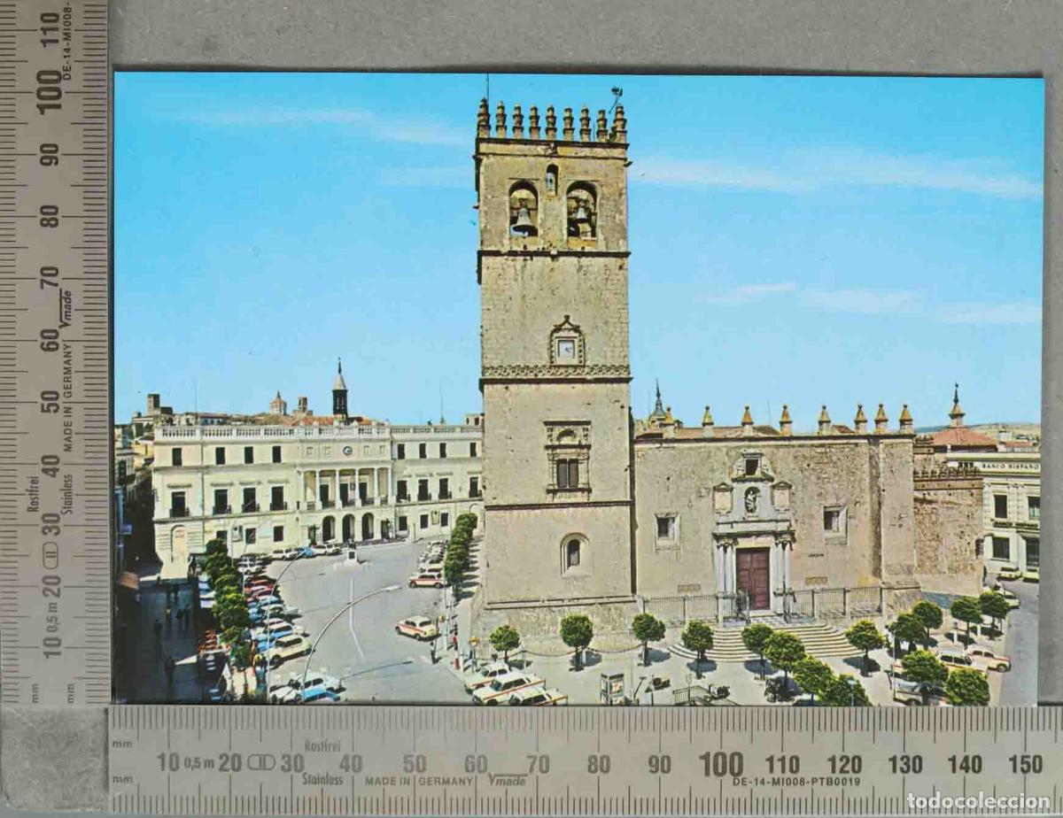 Postales: POSTAL. Badajoz - Plaza de Espa&ntilde;a y Catedral