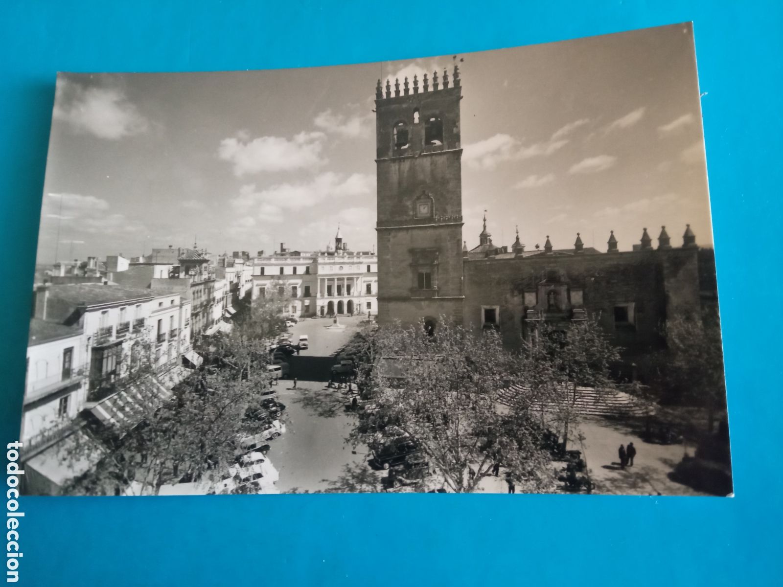 Postales: Antigua postal fotogr&aacute;fica, Badajoz, Catedral y Plaza de Espa&ntilde;a, Ediciones Arribas