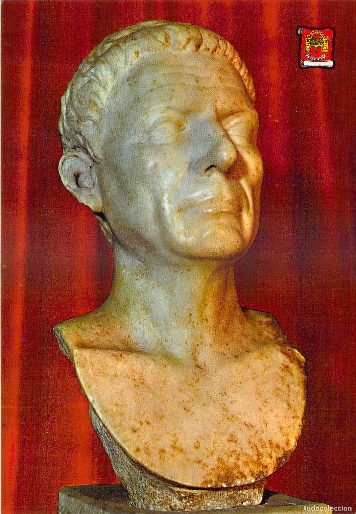 Postales: Postal del Museo Arqueol&oacute;gico de M&eacute;rida, busto romano, escultura cl&aacute;sica