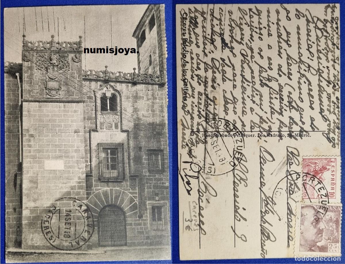Postales: Postal CACERES (Espa&ntilde;a). a&ntilde;o 1920. Palacio de Los Golfines. Escrita en 1948.