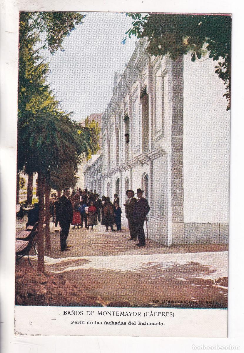 Postales: POSTAL. BA&Ntilde;OS DE MONTEMAYOR. C&Aacute;CERES. PERFIL DE LAS FACHADAS DEL BALNEARIO. CIRCULADA EN 1910