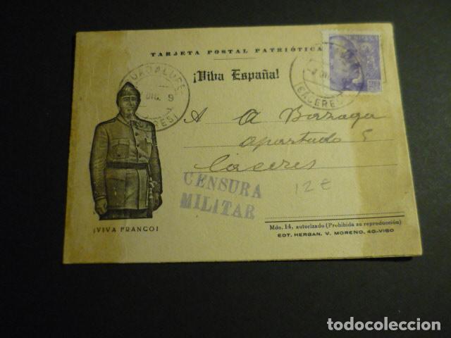 Postales: TARJETA POSTAL PATRIOTICA 1939 CIRCULADA DE GUADALUPE A CACERES CENSURA MILITAR