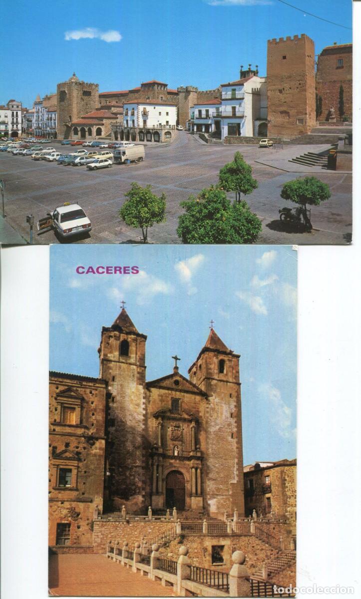 Postales: C&Aacute;CERES -PLAZA MAYOR-PLAZA SAN JORGE-2 POSTALES- A&Ntilde;O 1960
