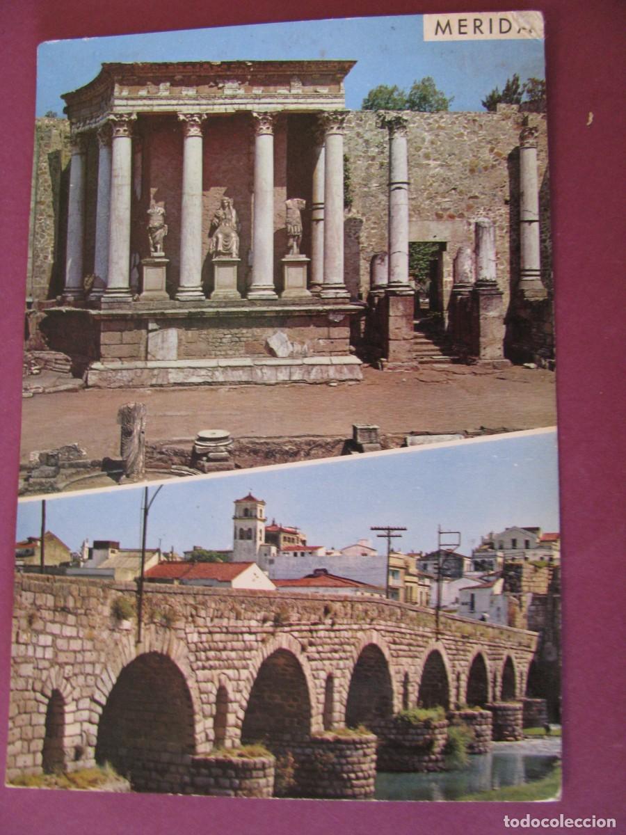 Postales: POSTAL DE MERIDA. ANFITEATRO Y PUENTE ROMANOS. GARCIA GARRABELLA. CIRCULADA